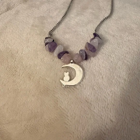 Amethyst & Rose Quartz Crystal Necklace 18” Stainless Steel Magnetic Clasp - Picture 3 of 4